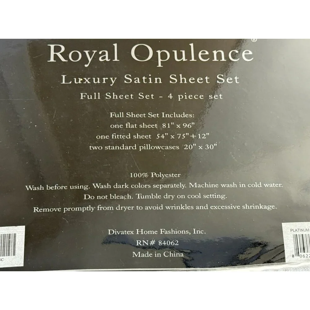 Royal Opulence Luxury Satin Full Sheet Set 230 Thread Deep Pocket 17